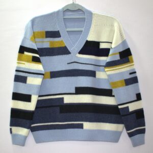 Stripe Intarsia V Neck Sweater