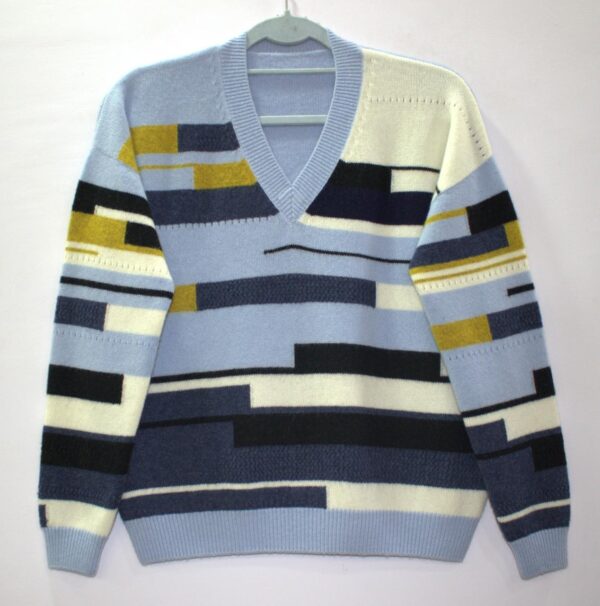 Stripe Intarsia V Neck Sweater