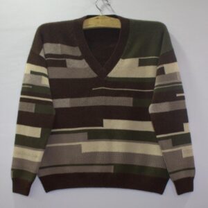 Stripe Intarsia V Neck Sweater