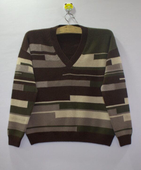 Stripe Intarsia V Neck Sweater